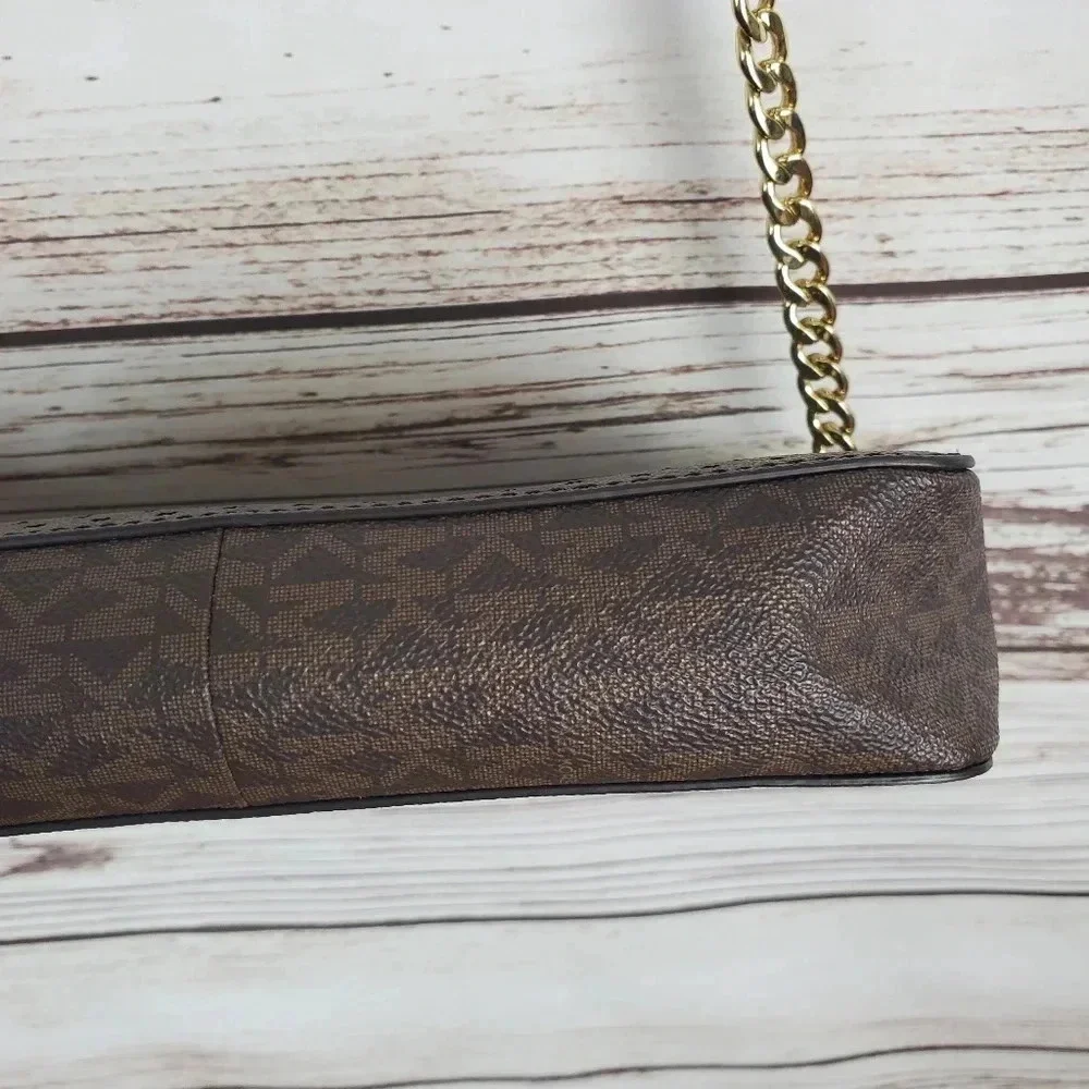 Michael Kors Jet Set East West Signature Brown/Red/Gold Perforated Crossbody Bag
